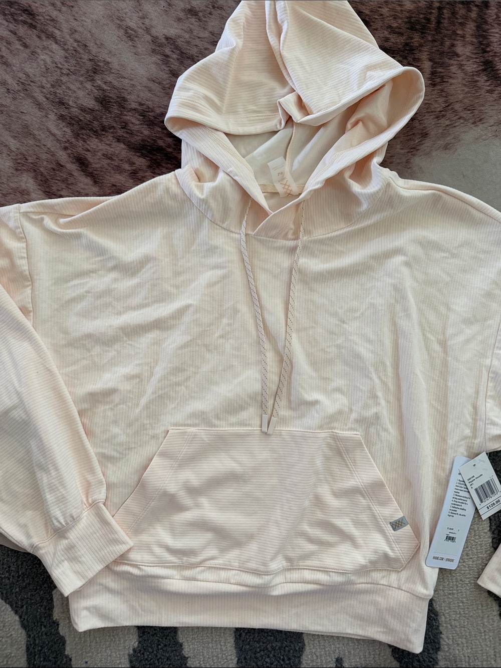 RHONE Pale Pink Ribbed Hoodie